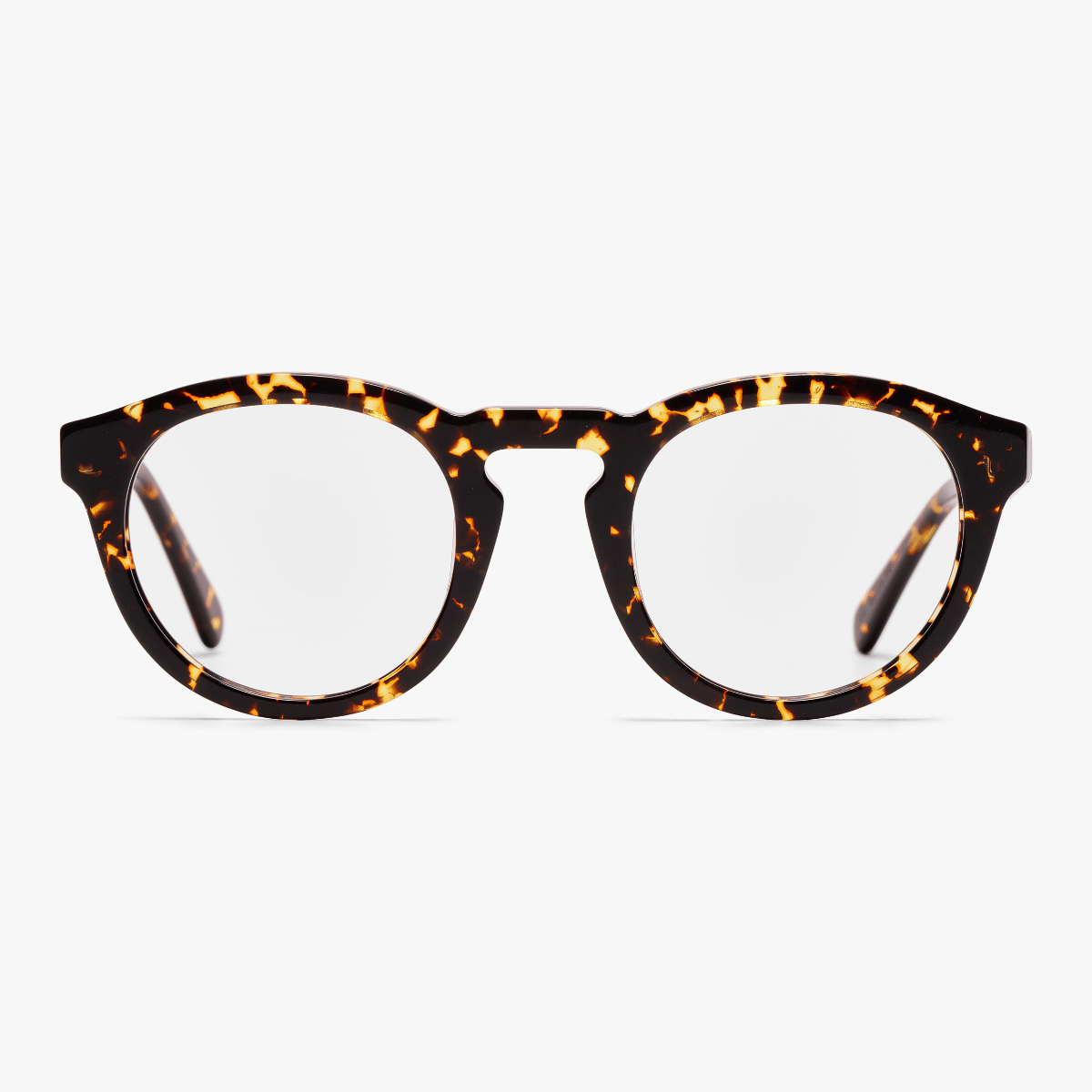 Luxreaders stylish Gråsten Dark Turtle Reading glasses. Made from Bio-acetate in a Round shape.