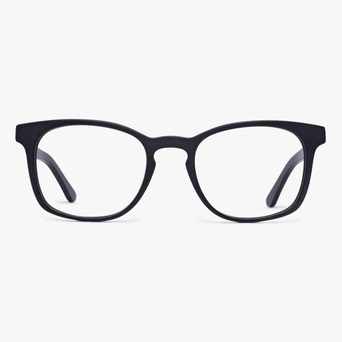 Luxreaders stylish Women's Bornholm Black Blue light glasses. Made from Acetate in a Square shape.