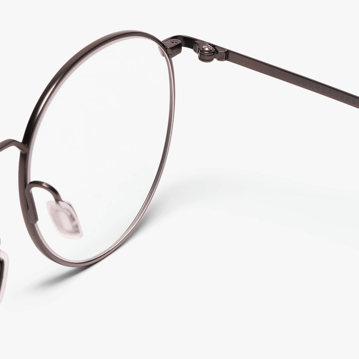 Luxreaders stylish Women's Silkeborg Gun Reading glasses. Made from Titanium in a Square shape.