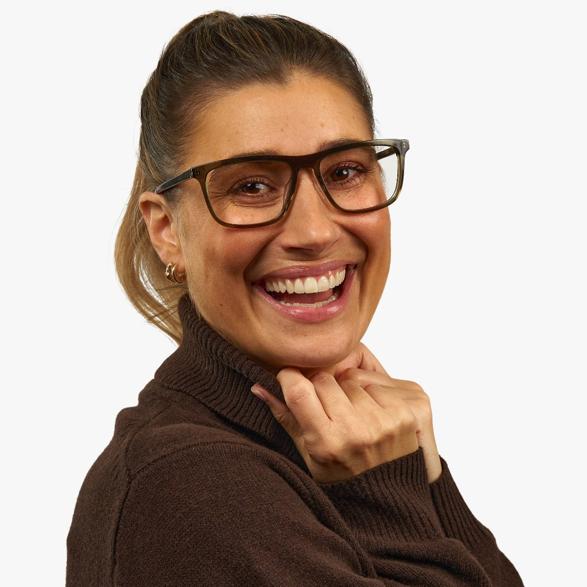 Luxreaders stylish Women's Oslo Shiny Olive Reading glasses. Made from Acetate in a Square shape.
