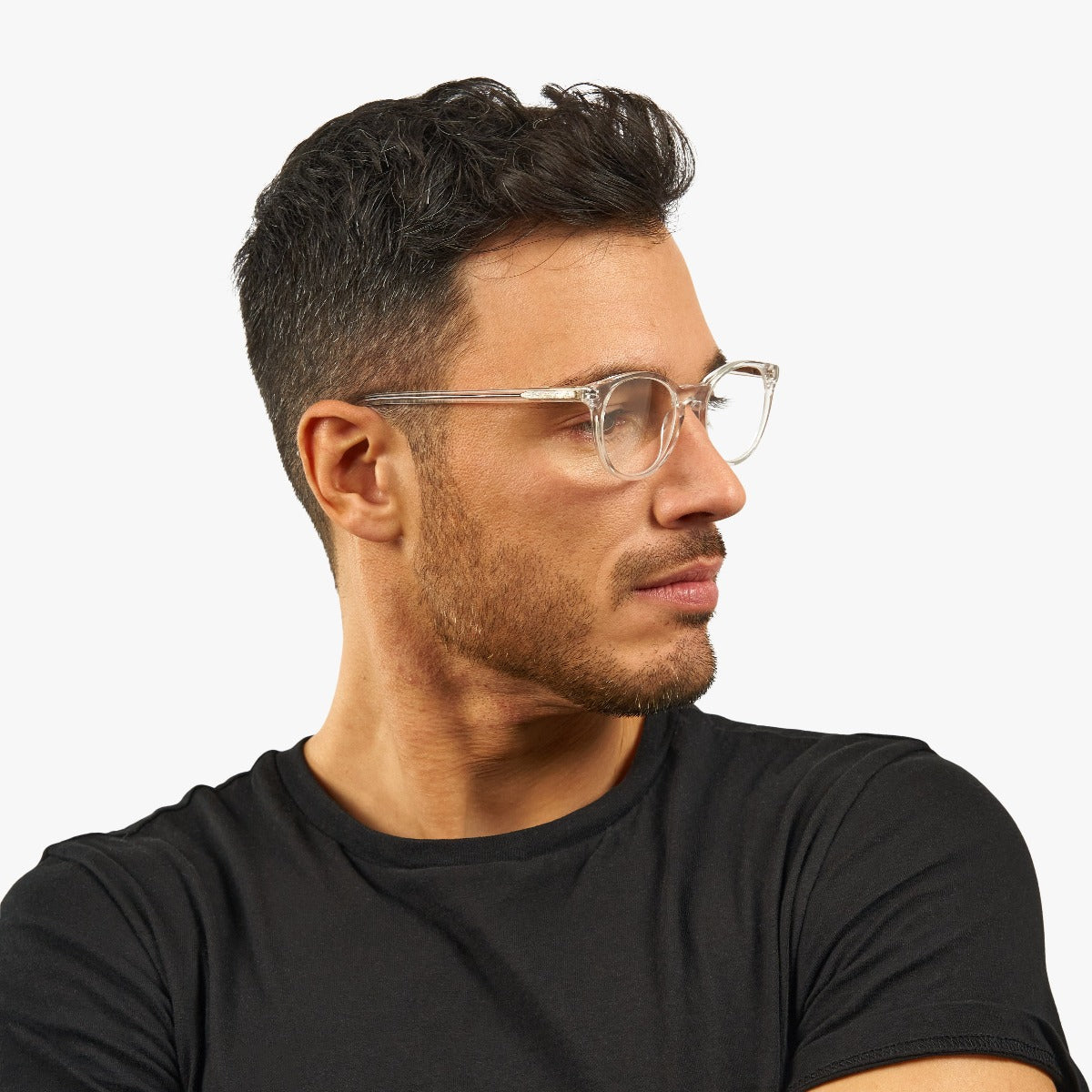 Luxreaders stylish Men's Örebro Crystal White Blue light glasses. Made from Acetate in a Iconic shape.
