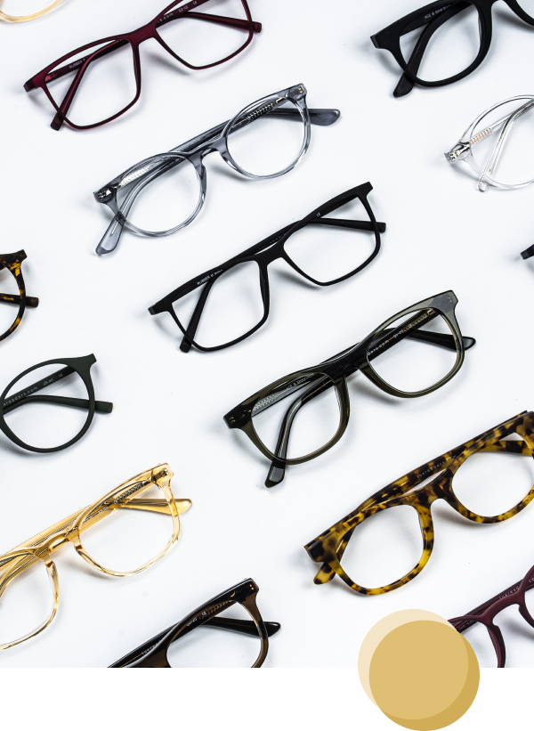 Forskellige Luxreaders briller i forskellige farver ved siden af hinanden