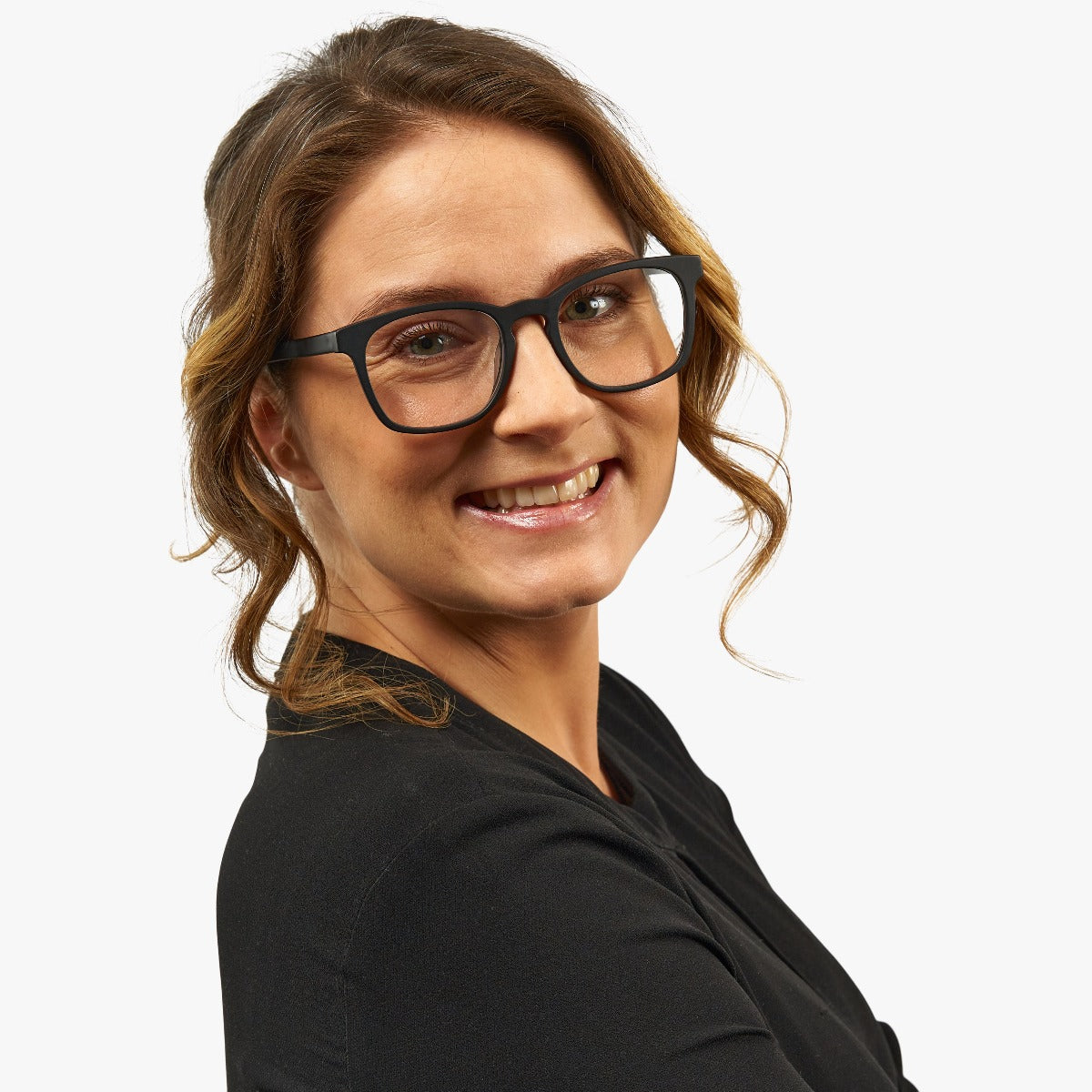 Person wearing Bornholm Black glasses with a stylish design