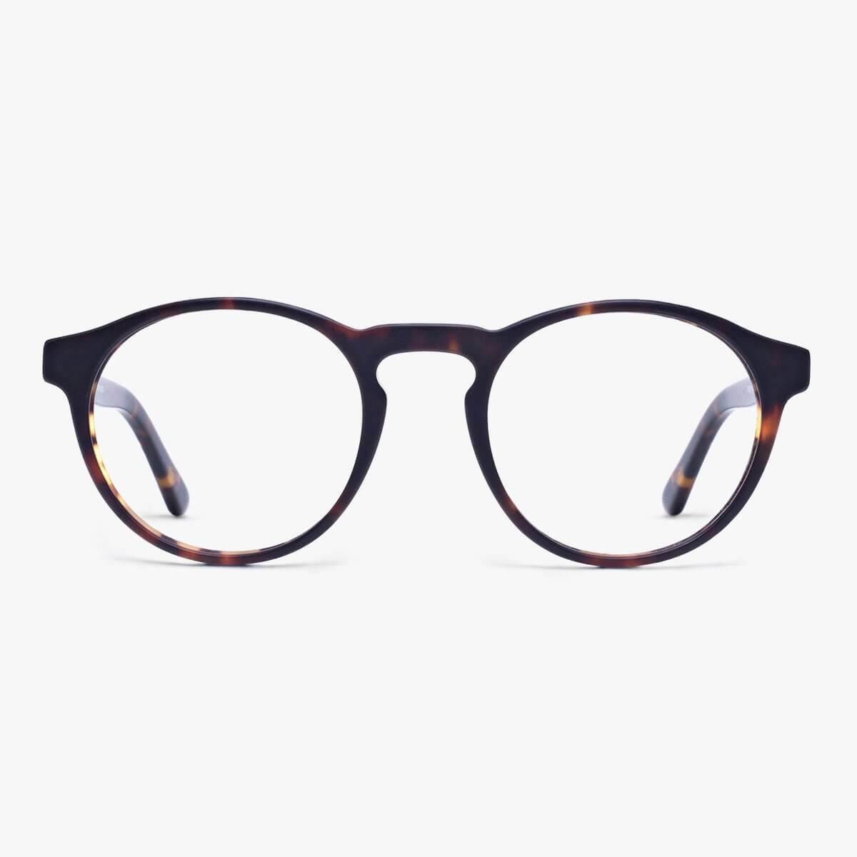Luxreaders stylish Trondheim Dark Turtle Blue light glasses. Made from Acetate in a Round shape.