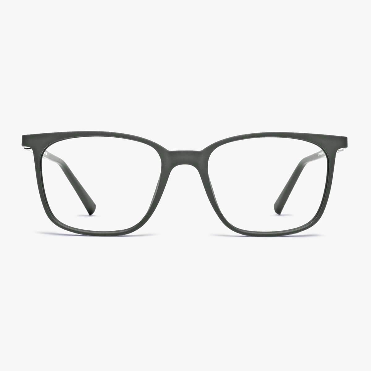 Luxreaders stylish Men's Fyn Dark Army Blue light glasses. Made from Rubber in a Square shape.