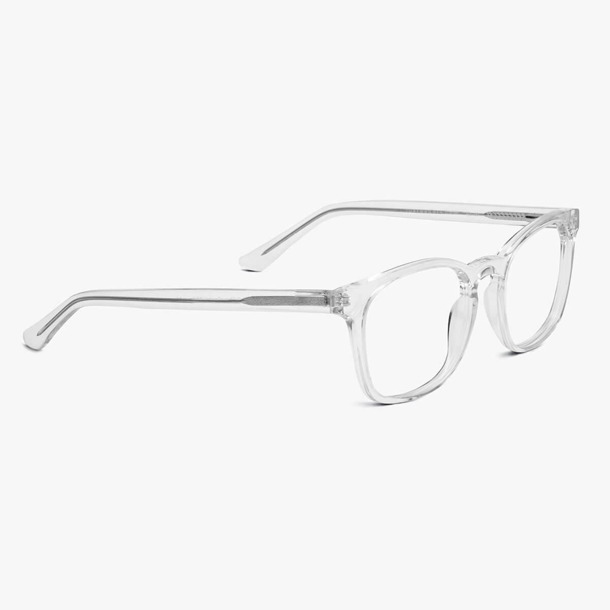 Luxreaders stylish Women's Bornholm Crystal White Blue light glasses. Made from Acetate in a Square shape.