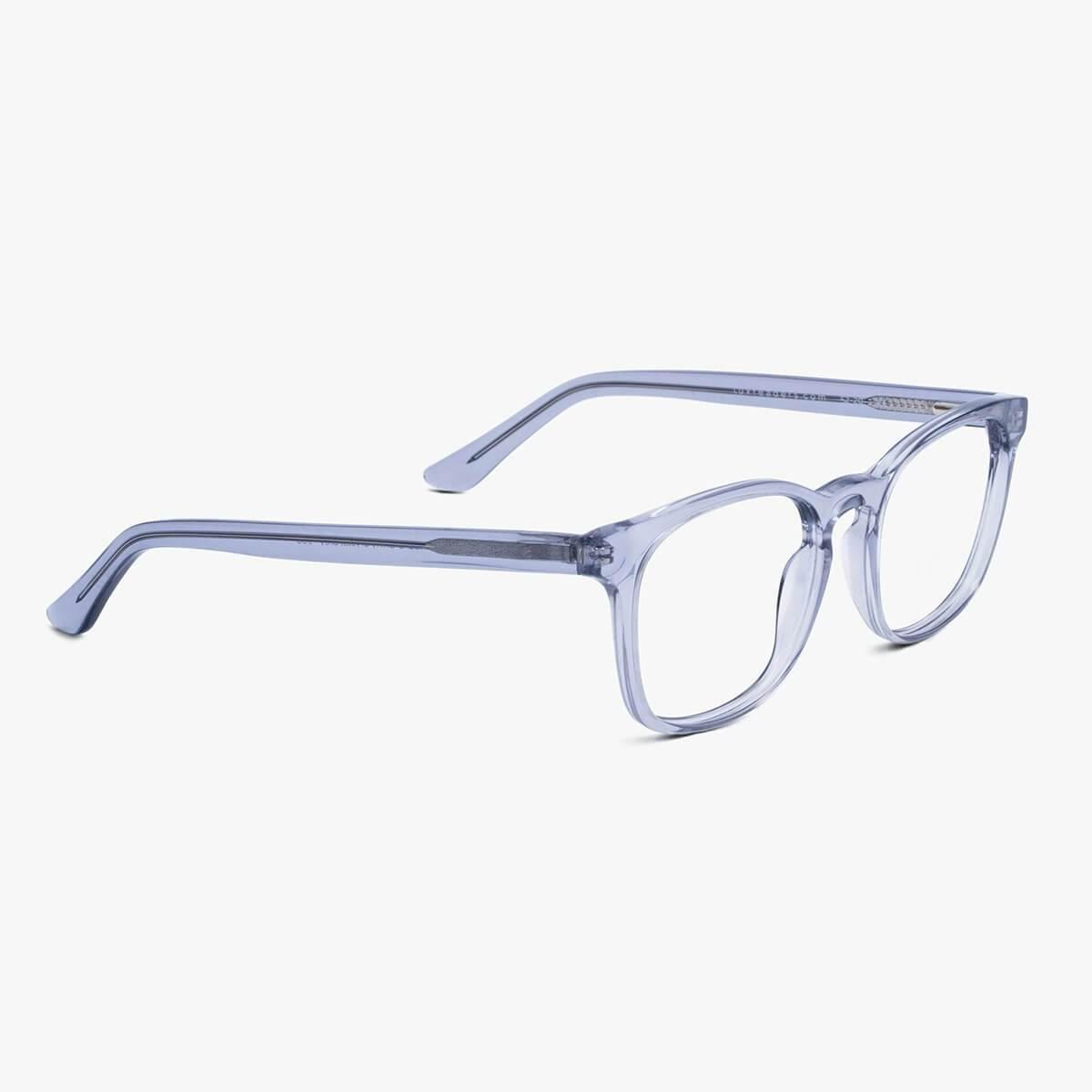 Luxreaders stylish Men's Bornholm Crystal Grey Blue light glasses. Made from Acetate in a Square shape.