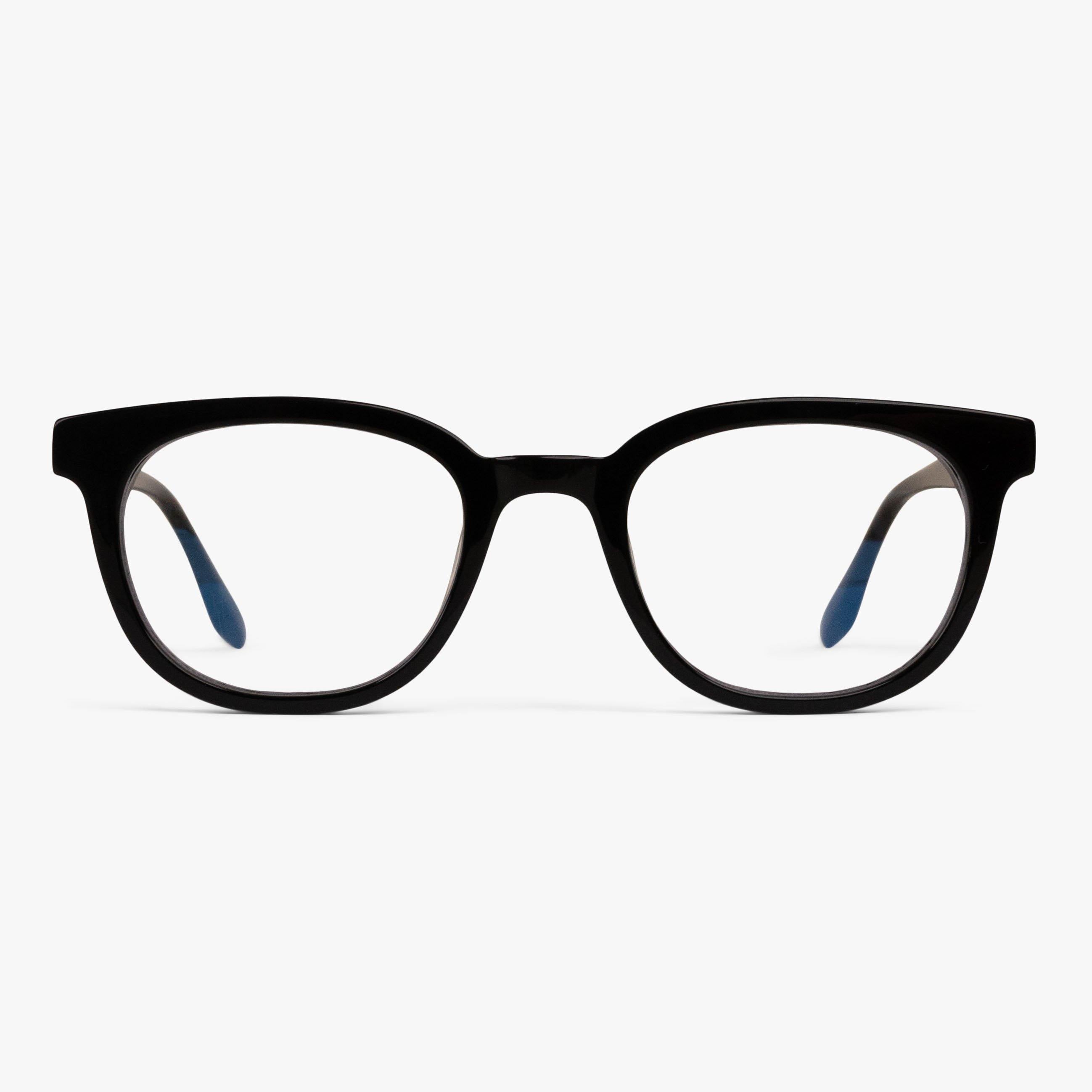 Luxreaders stylish Borås Black Blue light glasses. Made from Acetate in a Square shape.