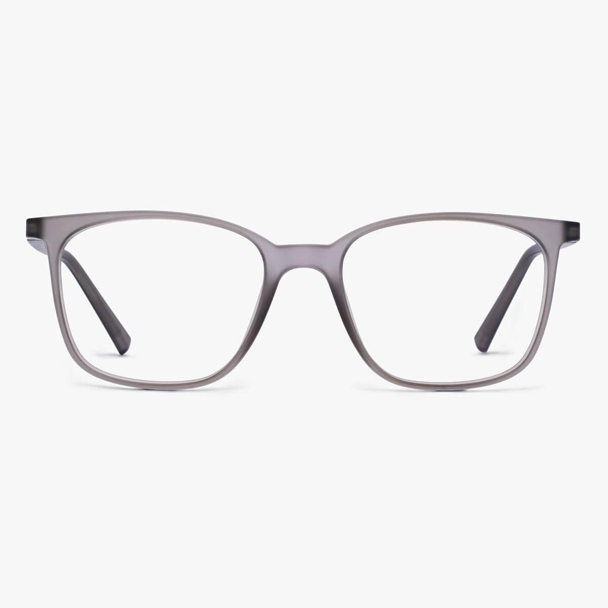 Fyn Grey square grey reading glasses with a matte finish