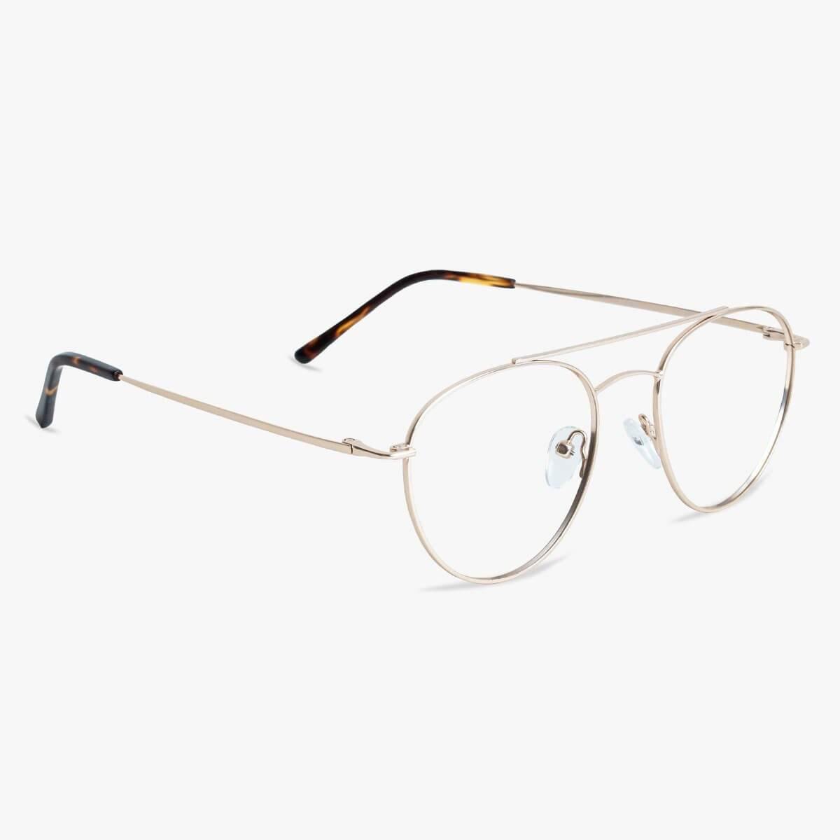 Göteborg Gold thin metal round eyeglasses with gold finish and tortoiseshell tips