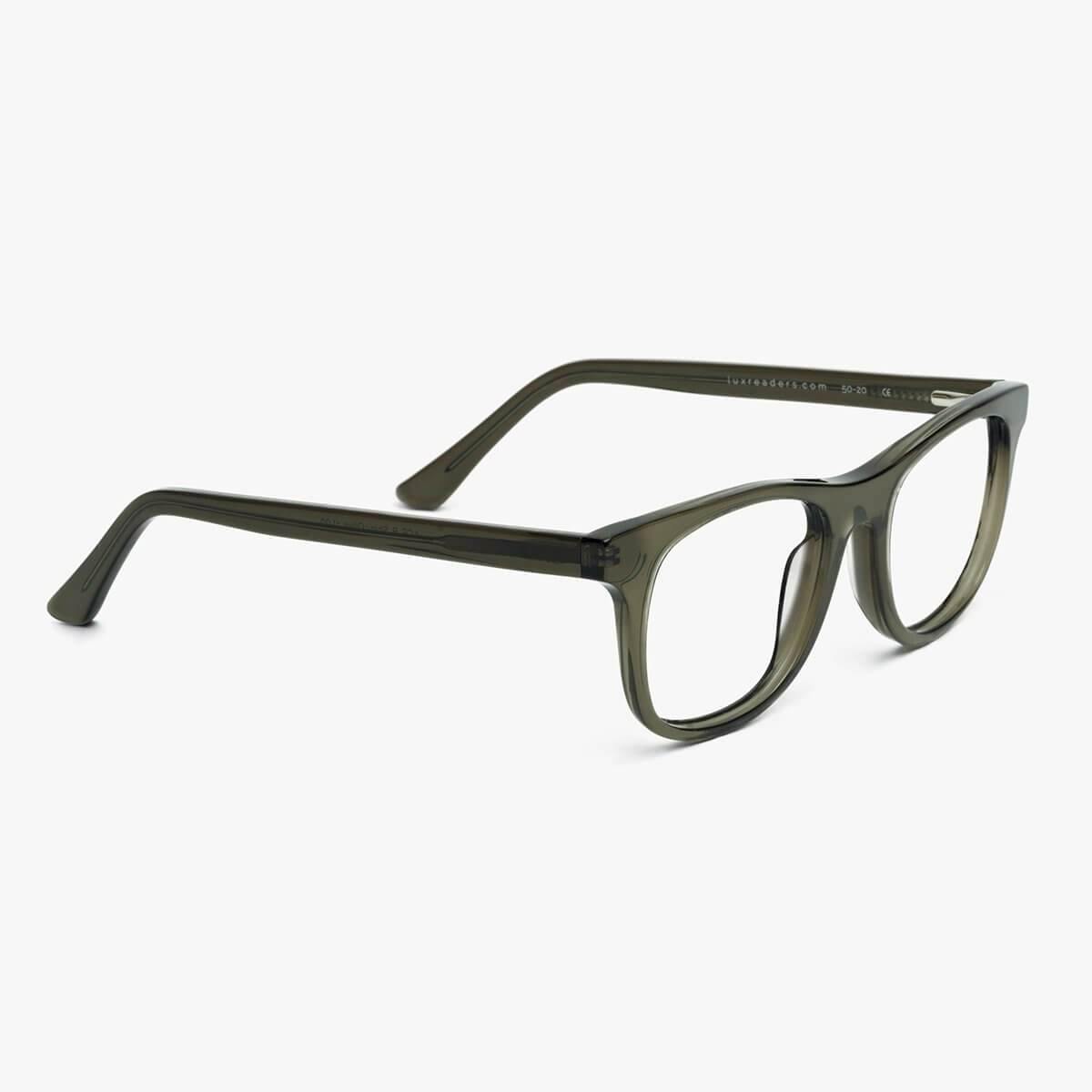 Malmö Shiny Olive reading glasses with translucent olive frames