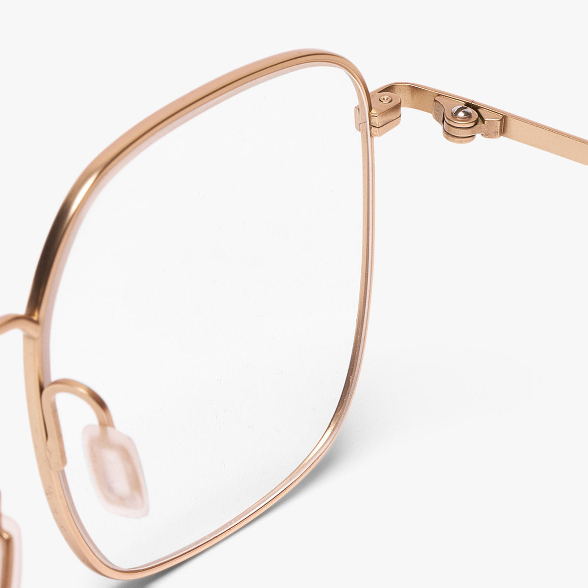 Gold metal frame glasses with clear lens detail