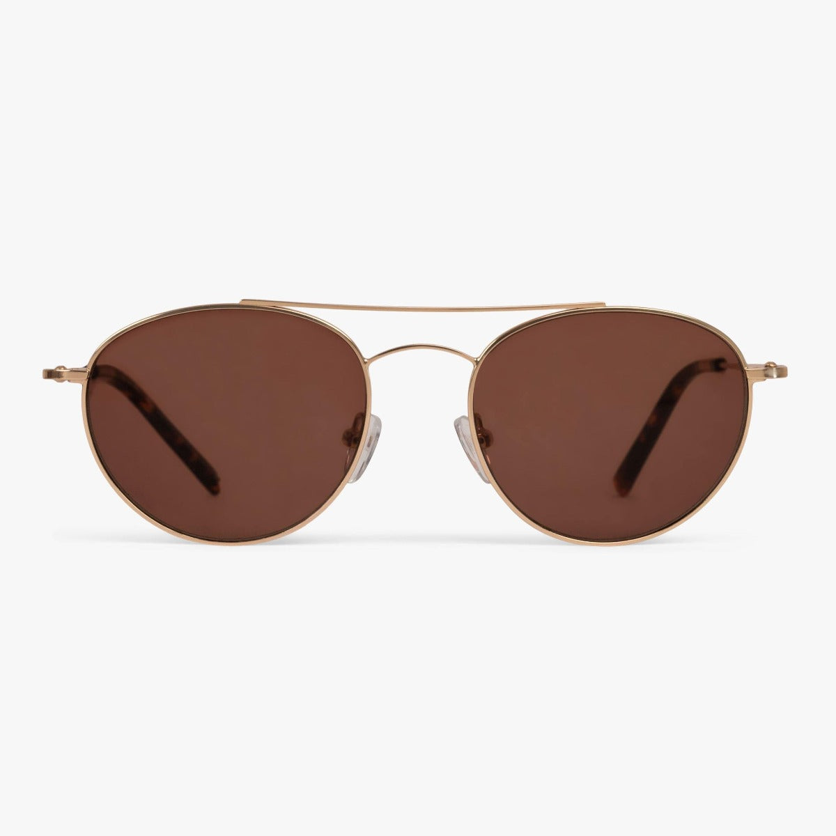 Men's Göteborg Gold sunglasses with oval brown lenses and thin gold frame