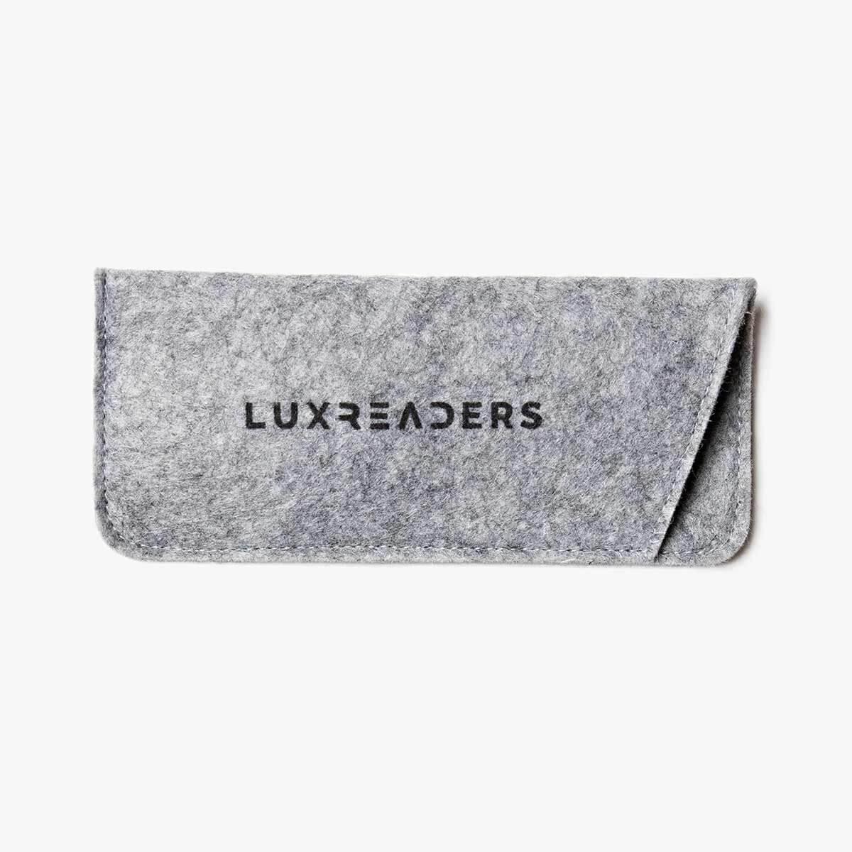 Grey felt case with Luxreaders logo for men's København Turtle glasses