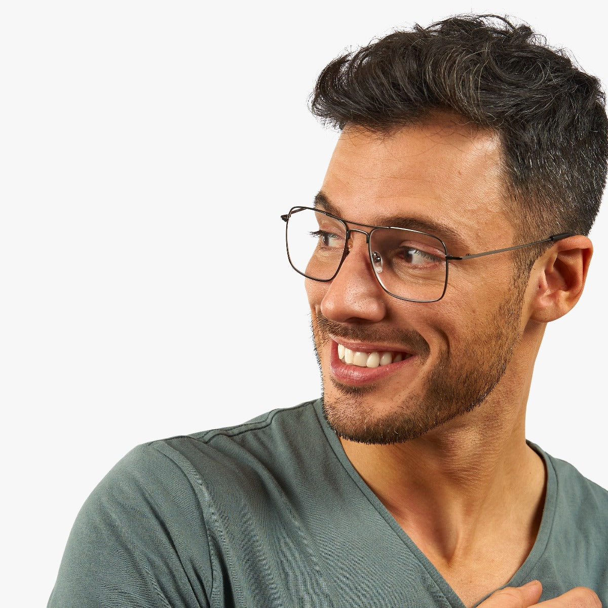 Person wearing Lidköping Gun men's glasses with thin metal frames
