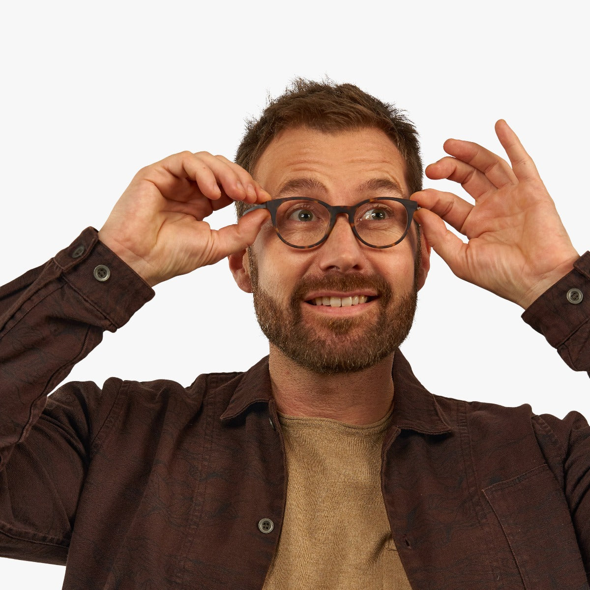 Person wearing Men's Örebro Dark Turtle glasses