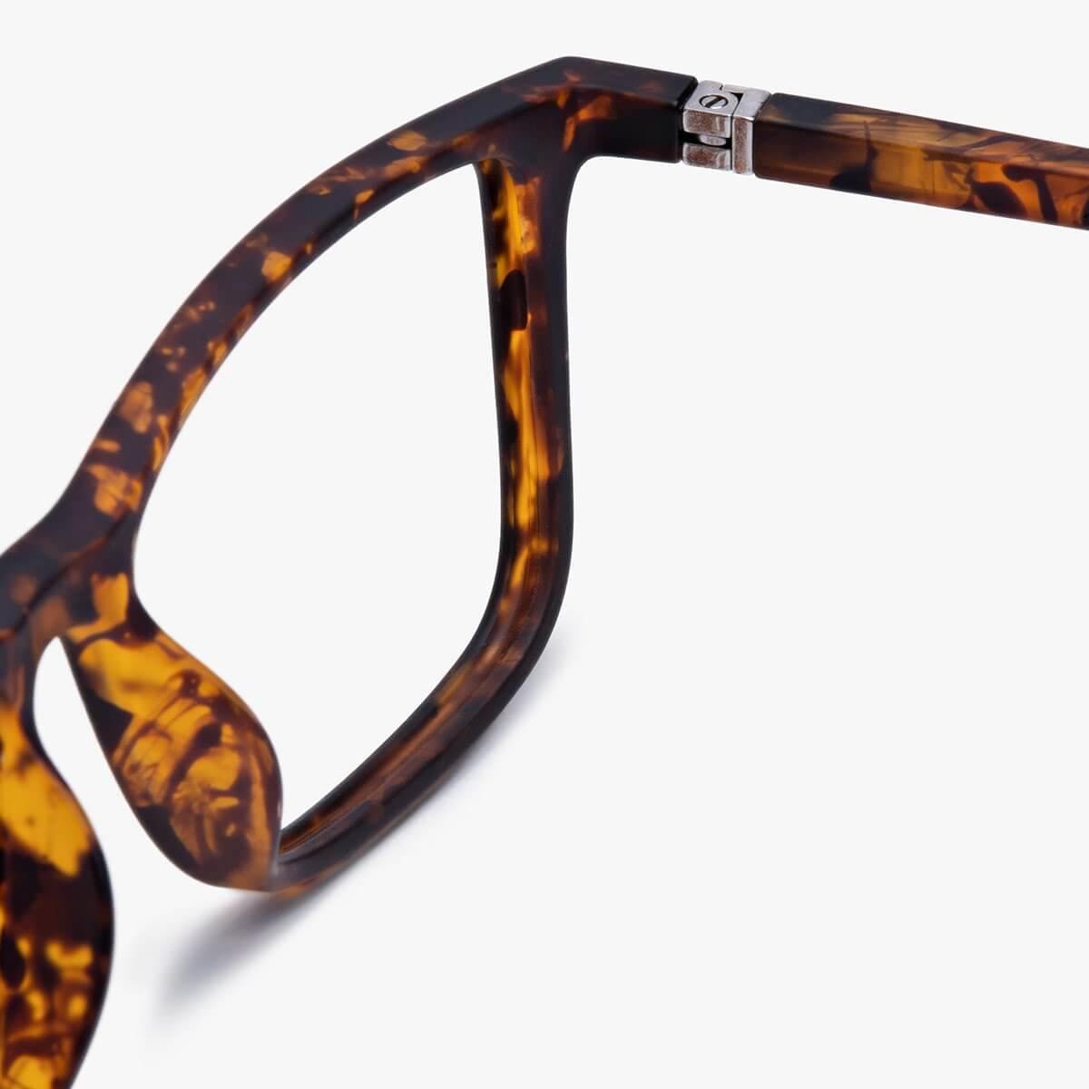 Tortoise-shell pattern reading glasses frame close-up