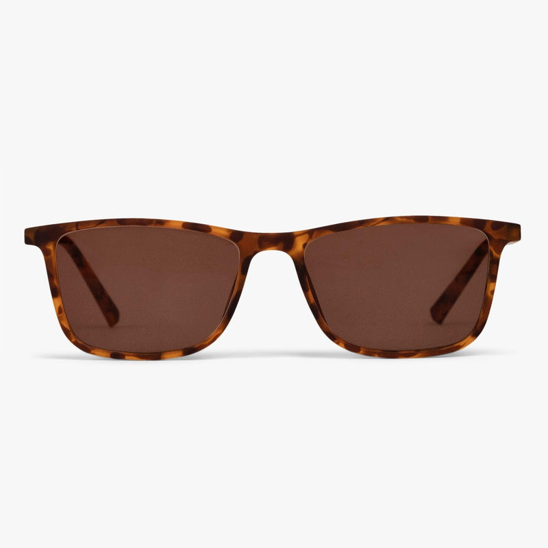 Men's tortoiseshell sunglasses with rectangular lenses