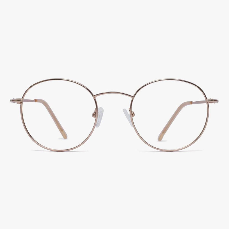 Round gold metal frame glasses with clear lenses