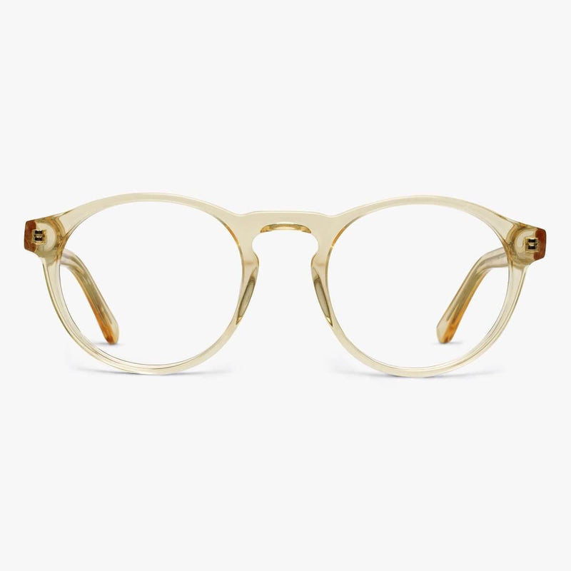 Round crystal lemon glasses with clear frame
