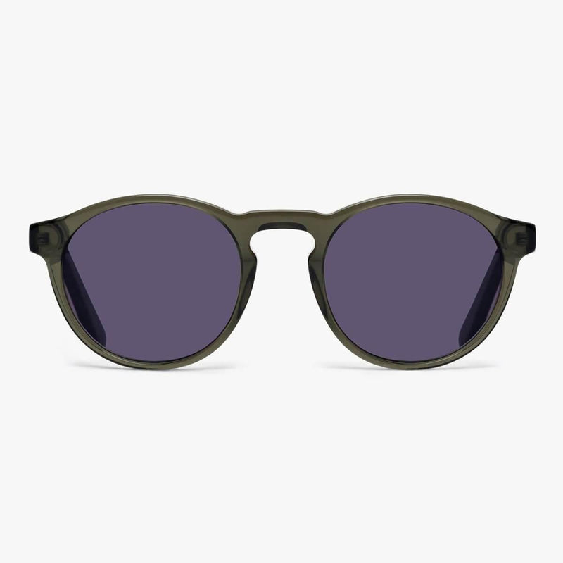 Men's Trondheim Shiny Olive round sunglasses with dark lenses
