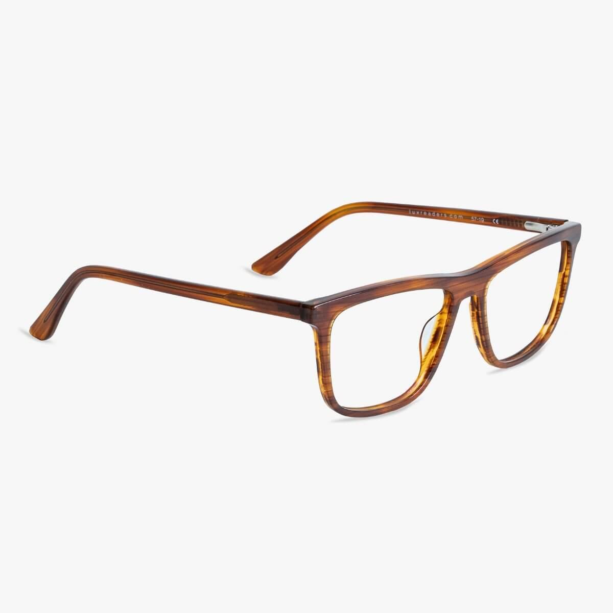 Luxreaders stylish Men's Oslo Shiny Walnut Reading glasses. Made from Acetate in a Square shape.