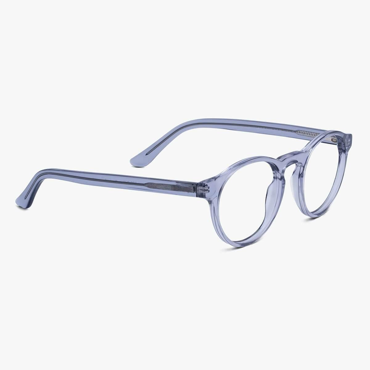 Crystal grey round glasses with transparent frame and thick temples