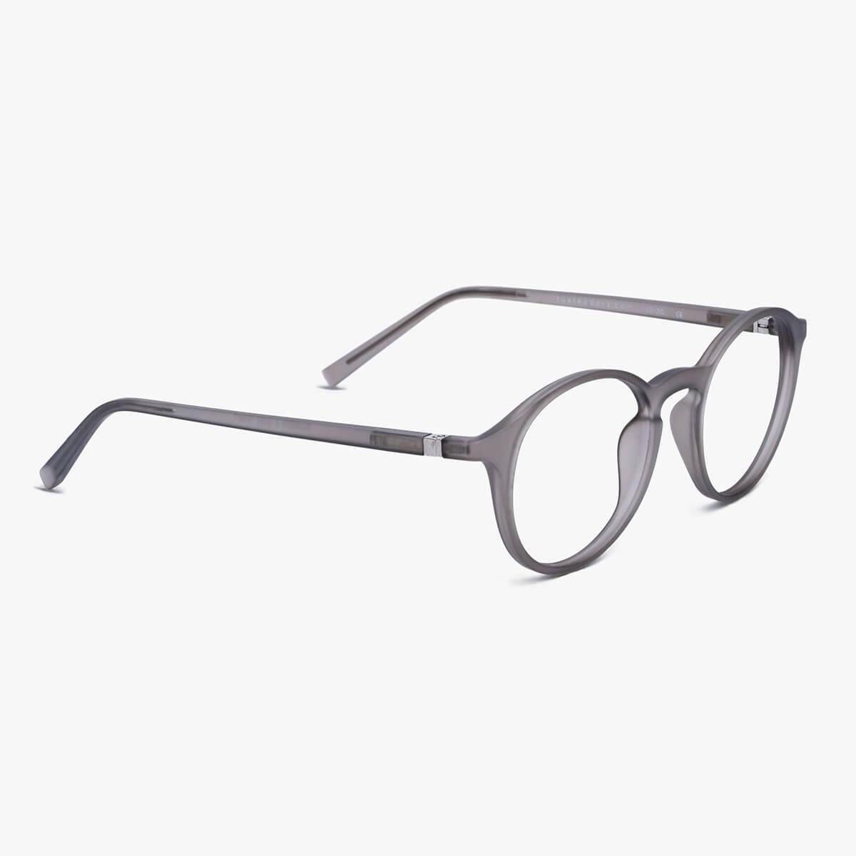 Women's Læsø Grey round reading glasses with matte grey frame