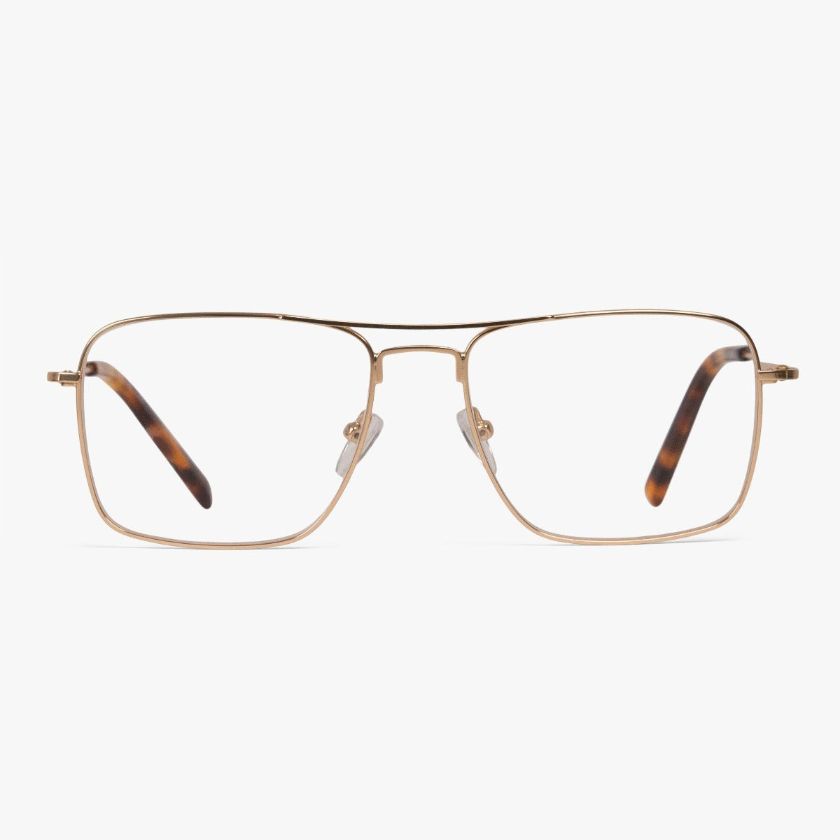 Gold women's eyeglasses with tortoiseshell temples