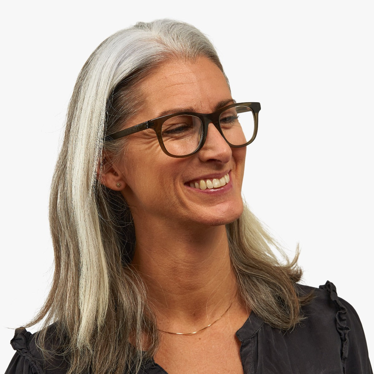 Person wearing Women's Malmö Shiny Olive glasses