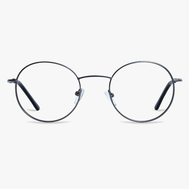 Round silver eyeglasses with thin metal frame