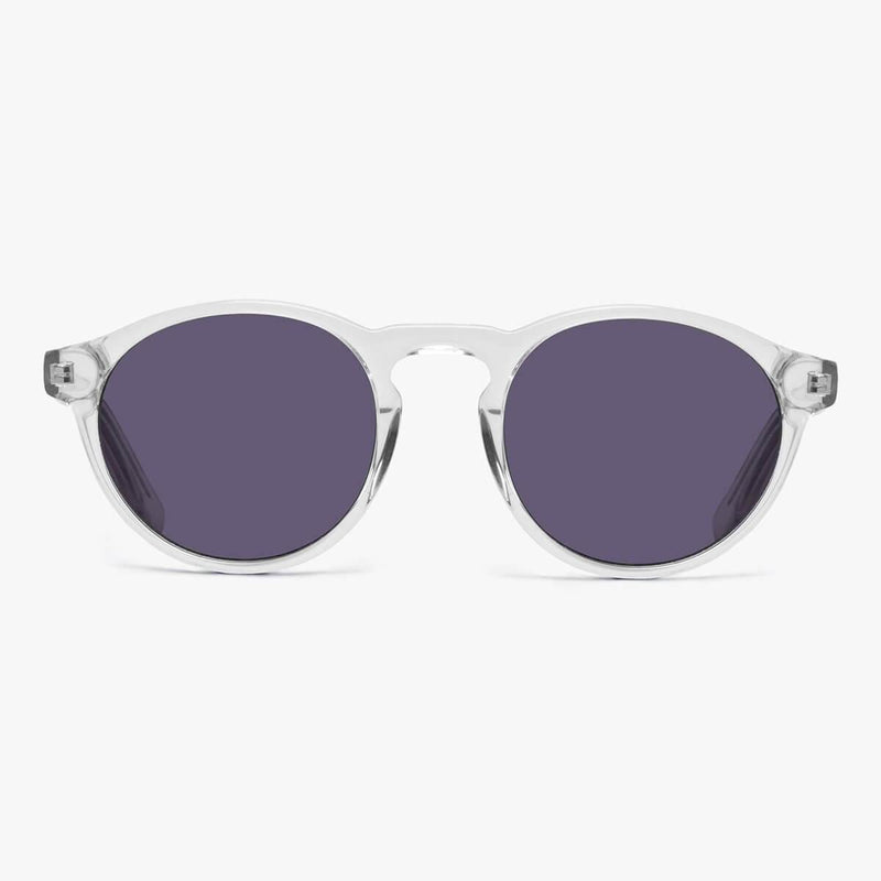 Round crystal white sunglasses with dark lenses